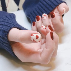 Red Heart Press on Nails Short Square Valentine’s Day Fake Nails Full Cover Glue on Nails with Design Love Heart Red White Glossy Artificial Stick on Nails False Nails for Women Girls 24Pcs