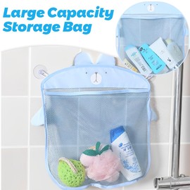 ZOPJUMA Bath Toy Net, Bath Toy Storage, with Suction Cup Hook, for Storing Toys or Other Useful Items, Blue