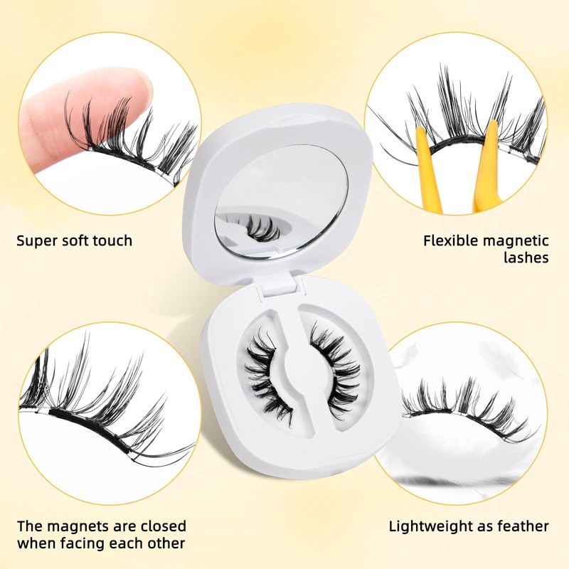 QUEWEL Upgrade Soft-Magnetic-Eyelashes Natural Look, Reusable Magnetic Lashes with Applicator,
