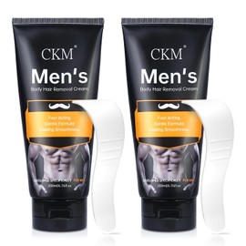 CKM Crema Depilatoria Para Hombres, Crema Depilatoria Para El Vello Masculino No Deseado, Gel Depilatorio Indoloro Apto Para Todo Tipo De Piel, Formulado Para Hombres, 6.76 Onzas Líquidas Con Espátula