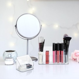 Relaxdays Cosmetics, Set of 2, Plastic, Beauty Organiser for Make-Up, Brushes & Co, Bathroom Container, Transparent, 10.5 x 20.5 x 9.5 cm