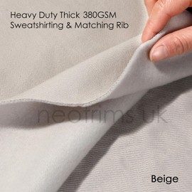 Sweatshirt Fabric Heavy Brushed Jumbo Fleece Cotton French Terry Matching Rib, 380G (14Ounce) by Neotrims UK. Beige, Fabric Only: 1 Meter