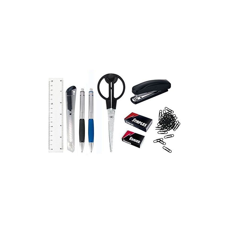 Pavo Rotating Desk Organiser with 9 Stationery Accessory Set, Black