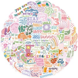 100pcs Danish Pastel Stickers, Inspirational Phrase Positive Quote Stickers for Kindle Scrapbook Book Laptop Water Bottle