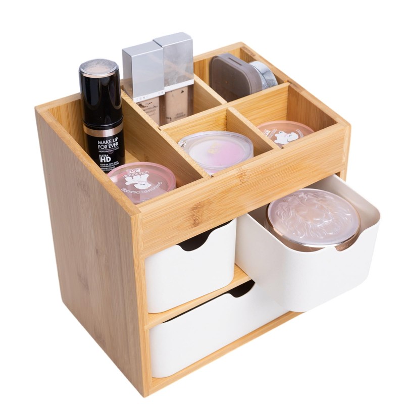 Ninebendstreams Small Bamboo Makeup Organizer（5.7" D x 8" W x