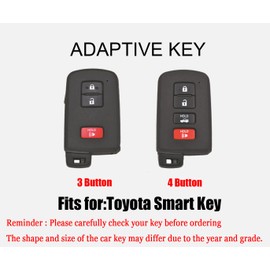 HIBEYO Leder Car Key Fob Cover with Keychain fits for Toyota Avalon Camry Corolla Highlander Rav4 Tundra Tacoma 4Runner Car Key Case Cover Smart Remote Car Key Keyless Entry Holder 4 Button Blue