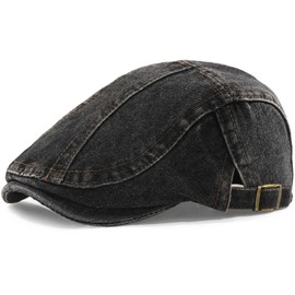 MESU Mens Vintage Flat Cap Gatsby Ivy Irish Denim Newsboy Hat for Women B - Black