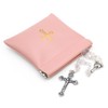 Squeeze-Top Faux Leather Rosary Pouch — Compact Peach Pink Case