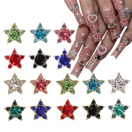 16Pcs Five-Pointed Star Nail Art Accessories for Kit - 3D Alloy Colorful Star Nail Charms Shiny Starlight Nail Gems Nail Rhinestones Pentagram Nail Crystal Nail Supplies for Women Nail Jewelry Crafts