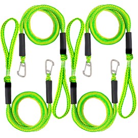 Arola Bungee Boat Dock Line with Stainless Steel Clip, Mooring Rope, Bungee Rope, PWC Dockline Boat Accessories, Perfect for Jet Ski, Boats, Kayak, Pontoon, Canoe, Wave Runner 4 Pack (Green II)