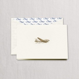 Crane & Co. Engraved Vintage Airplane Note with Lined Envelopes- Pack of 10 Cards