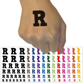 Letter R Uppercase Fun Bold Font Temporary Tattoo Water Resistant Fake Body Art Set Collection - Dark Green (One Sheet)
