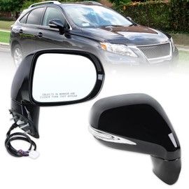 Lqito Right Passenger Side Mirror Compatible With 2010 2011 2012 Lexus RX350 RX450H With Manual Folding Power Glass Heated Mirror Memory Turn Signal Puddle Light Black Replace#8791048541C0(14Pins)
