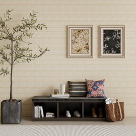 Kitico Beige Peel and Stick Wallpaper, Grasscloth Linen Textured Self Adhesive Wallpaper, Removable Vinyl Wall Paper for Bedroom Living Room Kitchen, Renter Friendly Wall Decor 17.3"x200"