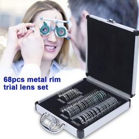 HAPPCUCOE 68 Pcs Optical Test Lens Frame Optical Trial Lens Set Optometry Kit Metal Rim Aluminum Box Tool Optometry Rim Optometry Test Trial Frame,Silver