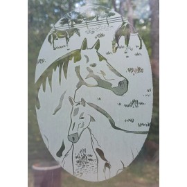 Vinyl Etchings Horses Window Decal 4"x6" OVAL Etched Glass Look Cling Removable & Reusable