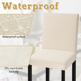 4 Pieces Waterproof Bar Stool Covers Square, Stretch Counter High Chair Cover Restaurant Removable Kitchen Pub Tall Chair Slipcover Replacement with Backs for Home Kitchen, Dining Room, Beige