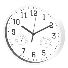 Miraval Wall Clock Thermometer Hygrometer 250 mm Kitchen Clock Living Room Humidity Temperature Display Analogue Office Clock Modern Wall Clock (White)