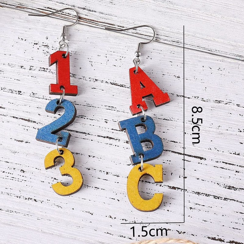 Colorful Three section Crayon Wooden Earrings, Stackable Books Dangle Drop