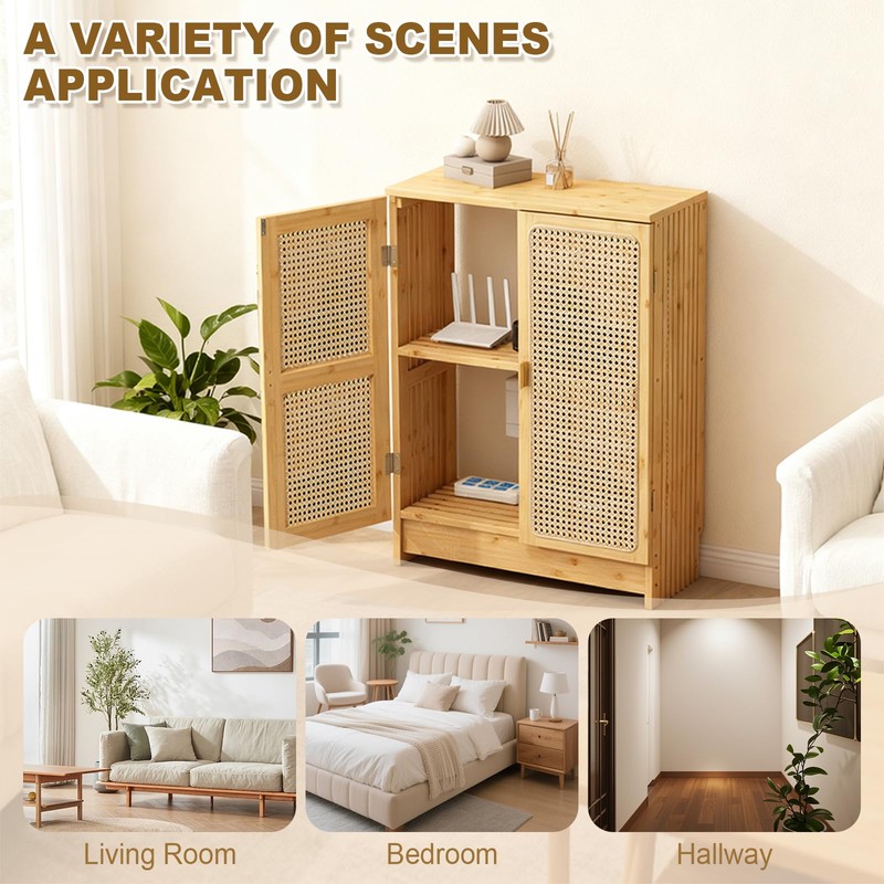 Jueraori WiFi Router Storage Cabinet with Adjustable Shelves, 2-Tier Bamboo