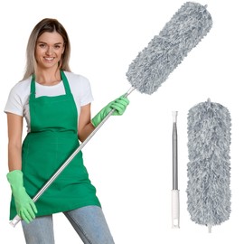 Vicloon Washable Telescopic Duster, Microfibre Stainless Steel Telescopic Rod and Bendable Corner Brush, Long Extendable Extra Long up to 242 cm, for Blankets, Cobwebs (Light Grey)