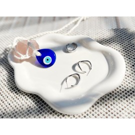 Bigbabybig White Cloud Jewelry Trinket Trays Organizer Ceramic Rings Earrings Necklaces Pendants Dish Earrings Bedroom Decor Engagement Wedding Ring Holder Plate for Women Men