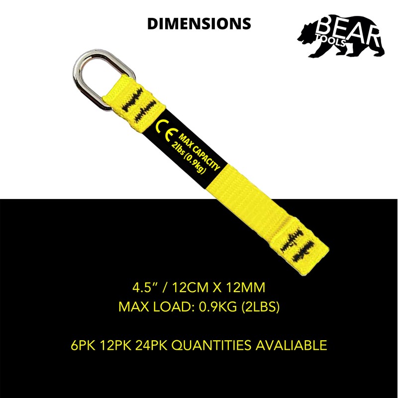 BearTOOLS Yellow Flat D-Ring Tool Tail Tethers, 2-In-1 Application, Max