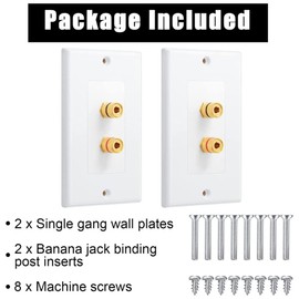 Aswalling 2 Pack Single Gang 1.0 Speaker Wire Wall Plate (Banana Plug Wall Plate) for 1.0 Speaker, White