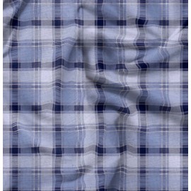 Soimoi Blue Silk Fabric Gingham Check Print Sewing Fabric BTY 42 Inch Wide