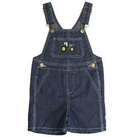 John Deere Blue Denim Overall Shorts Embroidered Tractor Shortall Sizes 2T 3T 4T (US, Age, 3 Years, Blue)