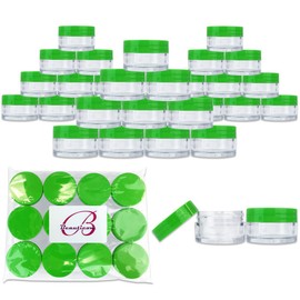 Beauticom 20G/20ML Clear Round Sample Jar Containers with Green Lids for Lotion, Creams, Toners, Lip Balms, Cosmetic, Makeup - BPA Free (36 Pieces)