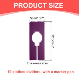 sourcing map Clothes Dividers,10 Pack Rectangle Closet Rack Dividers Clothing Rack Size Dividers Blank Labels with Marker Pen Writable & Reusable for Hanging Clothes Sorting Size, Purple