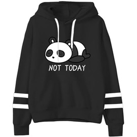 Apvirdy Teen Girls Hoodies Cute Panda Not Today Hooded Sweatshirt Womens Long Sleeve Graphic Pullover Tops (Large, Black)
