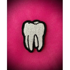 Unbranded Embroidered Tooth Patch Iron On Applique Hot Fix Black White Dentist Funny 1.75"