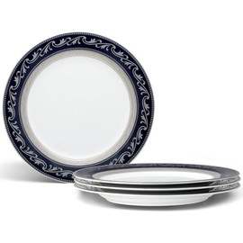 Noritake Crestwood Cobalt Platinum Accent/Luncheon Plate, 9", Set of 4 in Blue/White