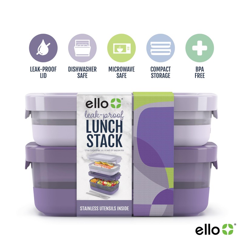 Ello - Paquete de 2 recipientes de plástico para almacenamiento