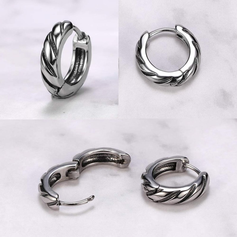 LUXSTAR Men's Hoop Earrings, 6 Styles, Single Ear, Hypoallergenic, Stainless