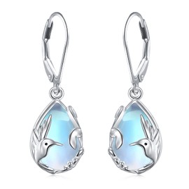 Hummingbird Moonstone Earrings 925 Sterling Silver Teardrop Filigree Leverback Drop Dangle Earrings Jewelry Gift for Women (5.Hummingbird Earring)