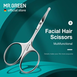 MR.GREEN Tijeras de acero inoxidable para vello facial y nasal, para bigote, barba, cejas y pestañas (Mr-2002)