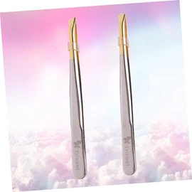 SAFIGLE 1set Electroplated Stainless Steel Eyebrow Tweezers Flat Oblique Mouth for Makeup Eyebrow Shaping Eyelash Application Lightweight Durable Travel Friendly Beauty Tools 2pcs