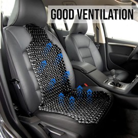 ZONETECH Black Wood Beaded Seat Cushion - Premium Quality Massaging Double Strung for Stress-Free Driving All Day,Universal Fit for Vehicles and Office Chairs (2 Pack)