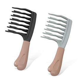 RAKE Double-row Salon Double Row Wavy Teeth Hair Brush with Handle, Detangling Wide Tooth Comb For Curls, Professional Styling Hair Comb, Hairbrush and Blow Dry Hair Brush for Curly, Wavy Hair