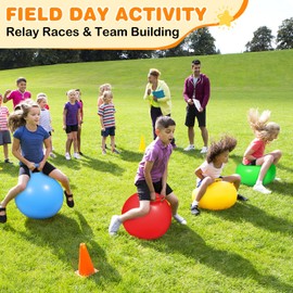 CWLAKON 53Pcs Carnival Outdoor Games Combo Set, Hopper Balls for Kids, Soft Plastic Cones Bean Bags Ring Toss Game, Egg Spoon Relay Race, Field Day Family Reunion Outside Yard Lawn 4th of July Games