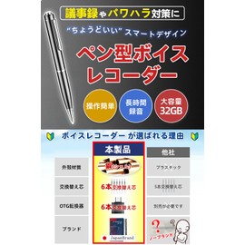 Voice Recorder, IC Recorder, Pen Type, 32 G Large Capacity, Recording Device, Pen Type Voice Recorder, 25 Hours of Continuous Recording, Lightweight, Ultra Fine, Compact, Long Time Recording, 2276