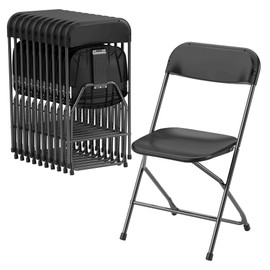 Allpop 10 Pack Plastic Folding Chair, 300lb Capacity, Portable Commercial Chair with Steel Frame for Home Office Wedding Party Indoor Outdoor Events, Stackable, Black