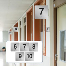 Yaocom Exam Room Sign Numbers 6-10 with Braille and Tactile 4" x 4" Identification Signs Numbers for Exam Rooms Offices Educational Institution Directional Assistance Test Center, Silver/Black