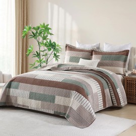 EWlinens 100% Cotton Quilts Queen Size - Patchwork Plaid Queen Quilt Bedding Sets, Farmhouse Bedspreads Coverlet Set Lightweight Comforter, Bed Spread for Queen Bed, Rust Brown/Sage Green/Beige, 3 pcs