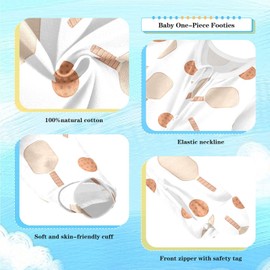 Dussdil Summer Sport Ball Pickleball Baby One-Piece Footies Newborn Rompers Pajamas Cotton Footed Pjs for Sleep Play Boys Girls 18M