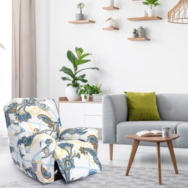 FUANGUI Recliner Chair Cover 4-Pieces Lazyboy Cover for Recliner Chair with Storage Pockets Furniture Protector for Living Room, Jacquard Sofa Slipcover for Kids, Pets, Dog and Cat, 27