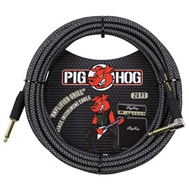 Pig Hog PCH20AGR Cable de instrumento de guitarra con amplificador de ángulo recto de 1/4" a 1/4", 20 pies